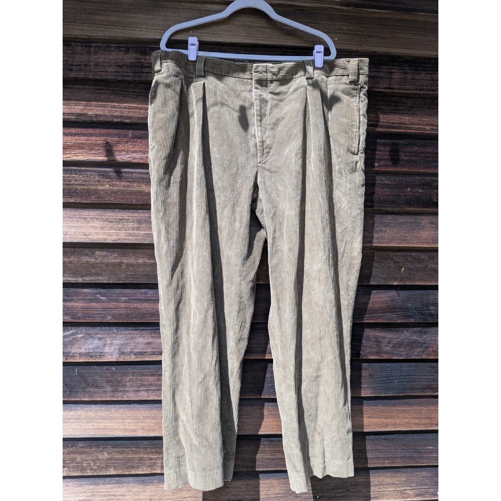 LL Bean 90s 46X30 Tan Corduroy Cord Classic Pleated Cabincore Academia Norm Pant